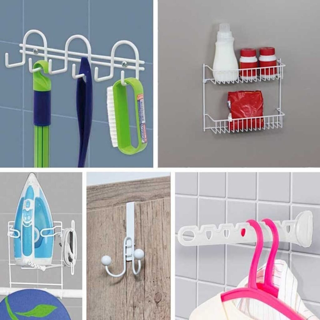 Ganchos e suportes utilizados na lavanderia
