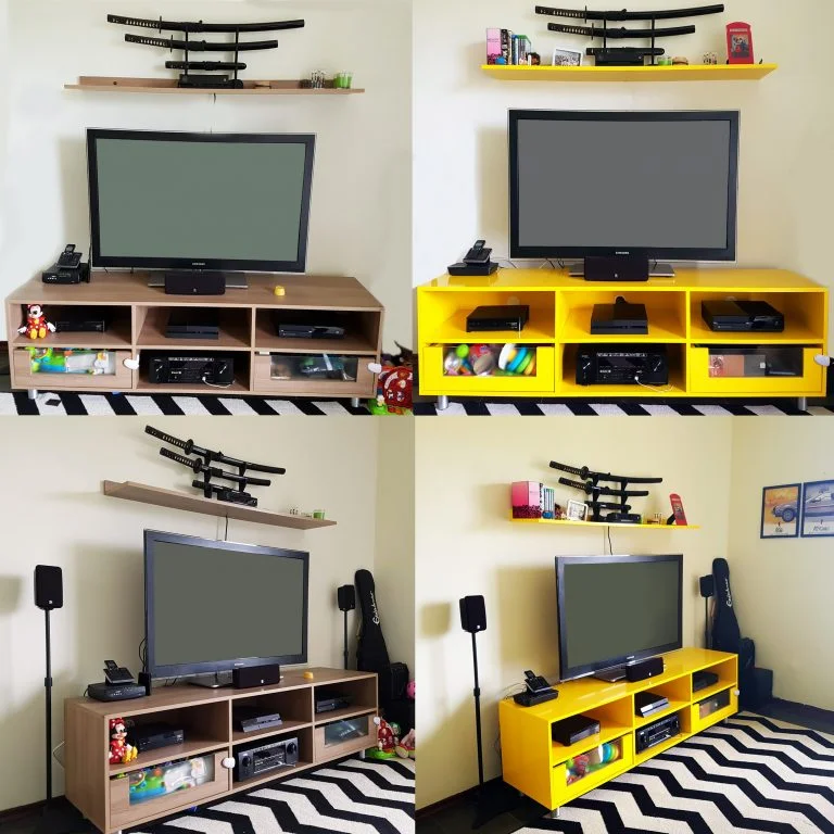 Antes e depois rack amarelo